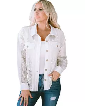 Azura Exchange Lace See-through Button Collared Shacket S бежевый