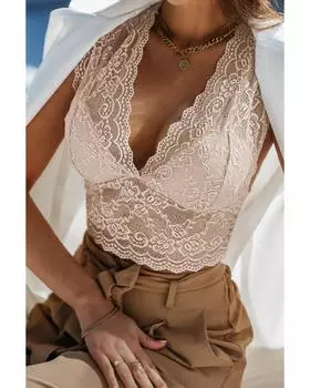 Azura Exchange Lace Sleeveless Crop Top S абрикосовый