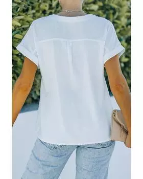 Azura Exchange Lace Splicing Buttoned Short Sleeve Shirt S белый