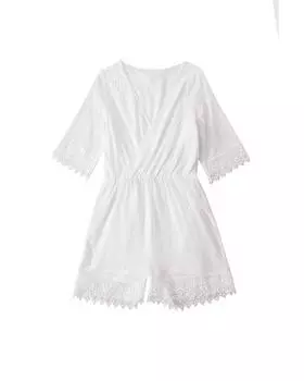 Azura Exchange Lace Trim Embroidered Romper XL белый
