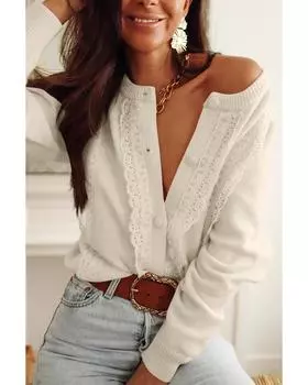 Azura Exchange Кардиган с кружевной отделкой и застежкой на пуговицы M абрикосовый