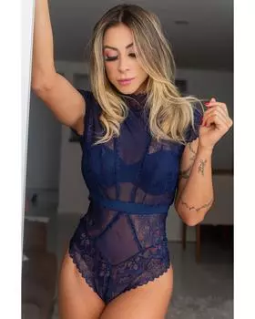 Azura Exchange Lace Tulle Bodysuit L синий