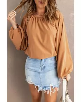 Azura Exchange Lantern Sleeve Loose Blouse M оранжевый