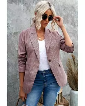 Azura Exchange Lapel Collar Plaid Print Buttoned Blazer S красный