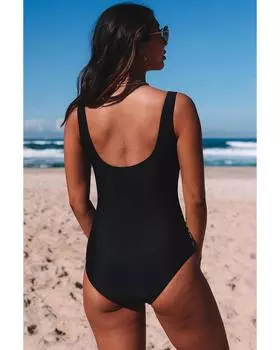 Azura Exchange Leaves Splicing Ruched Front Open Back Swimsuit M белый