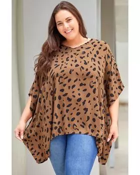 Azura Exchange Leopard Batwing Sleeve Tunic Top 2X леопардовый
