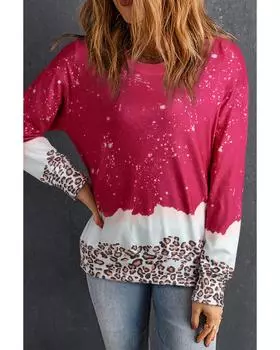 Azura Exchange Leopard Bleached Pullover Sweatshirt S красный