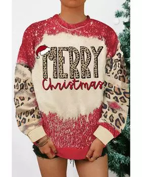 Azura Exchange Leopard Color Block Sweatshirt S красный