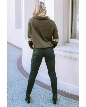 Azura Exchange Leopard Contrast Splicing Quarter Zip Sweatshirt S зелёный