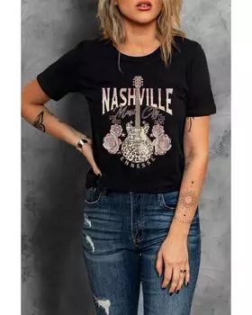 Azura Exchange Leopard Guitar Rose Print T-Shirt L чёрный