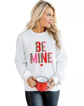 Azura Exchange Leopard Heart Print Long Sleeve Sweatshirt XL белый