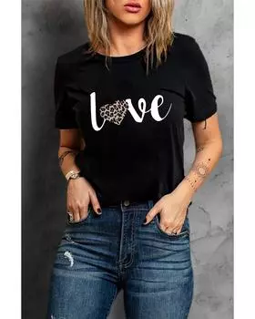 Azura Exchange Leopard Heart Shape Print T-Shirt 2XL чёрный