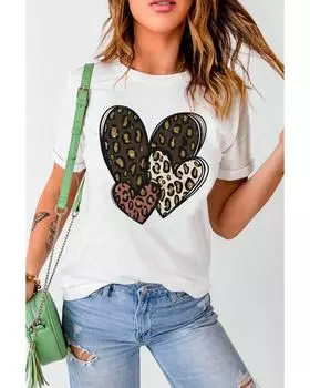 Azura Exchange Leopard Heart Shaped Print Tee XL белый