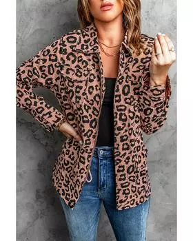 Azura Exchange Leopard Lapel Collar Zipper Coat S коричневый