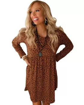 Azura Exchange Платье с длинными рукавами и леопардовым принтом M коричневый