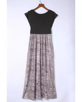 Azura Exchange Макси-платье в стиле пэчворк с леопардовым принтом и карманами S чёрный