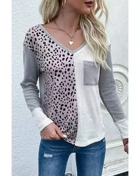 Azura Exchange Топ с V-образным вырезом в стиле пэчворк с леопардовым принтом и цветными блоками M леопардовый