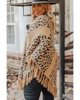 Azura Exchange Leopard Plus Size Tasseled Hem Draped Poncho One Size леопардовый