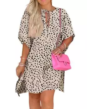 Azura Exchange Leopard Print Half Sleeve Shift Dress L хаки