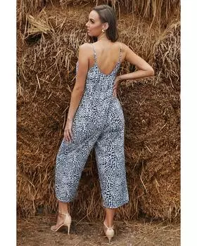 Azura Exchange Leopard Print Jumpsuit XL синий
