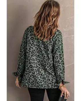 Azura Exchange Leopard Print Lapel Collar Zipper Coat M зелёный