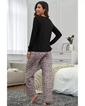 Azura Exchange Leopard Print Long Sleeve High Waist Lounge Set XL леопардовый