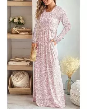 Azura Exchange Leopard Print Long Sleeve Maxi Dress S леопардовый