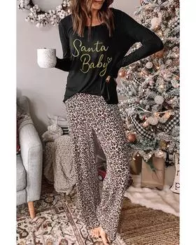 Azura Exchange Leopard Print Long Sleeve Wide Leg Lounge Set XL леопардовый