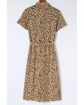 Azura Exchange Leopard Print Midi Dress with Turn-Down Collar XL хаки