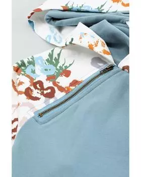 Azura Exchange Толстовка с капюшоном в стиле пэчворк с леопардовым принтом на рукавах и карманом M небесно-голубой