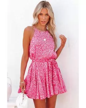 Azura Exchange Мини-платье без рукавов с леопардовым принтом и завязкой на талии L розовый