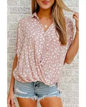 Azura Exchange Leopard Printed Twist Shirt L розовый