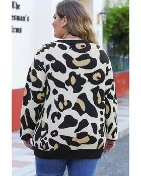 Azura Exchange Свитер размера плюс с леопардовой рубчатой отделкой и карманами 3X леопардовый