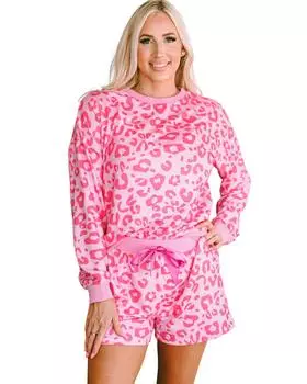 Azura Exchange Комплект из двух частей: атласные шорты с леопардовым принтом и завязками XL розовый