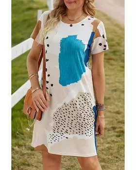 Azura Exchange Мини-платье с цветными блоками с леопардовым принтом M небесно-голубой