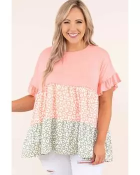 Azura Exchange Leopard Splicing Flowy Top 2X розовый