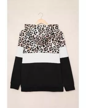 Azura Exchange Толстовка с капюшоном и карманом-кенгуру с леопардовым принтом L чёрный