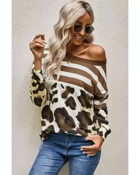 Azura Exchange Leopard Striped Long Sleeves Blouse XL коричневый