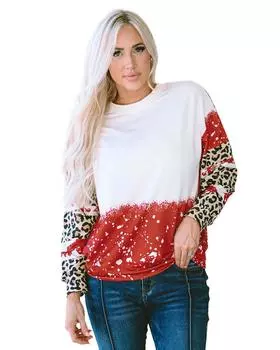 Azura Exchange Леопардовый тай-дай топ с длинными рукавами S красный
