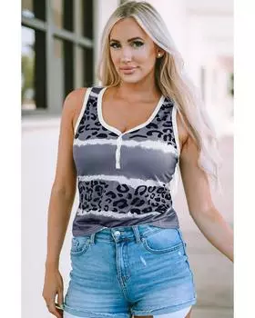 Azura Exchange Leopard Tie Dye Snap Button Tank Top M серый