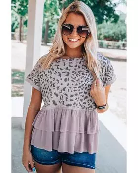 Azura Exchange Leopard Tiered Ruffle Top M розовый