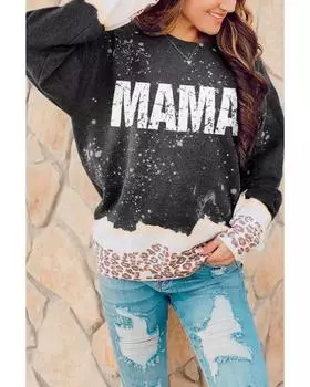 Azura Exchange Leopard Trim Pullover Sweatshirt S чёрный