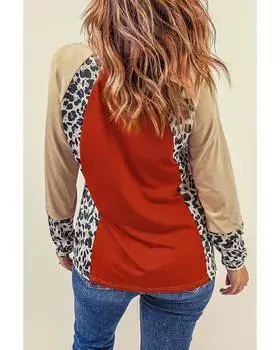 Azura Exchange Leopard V Neck Long Sleeve Top M коричневый