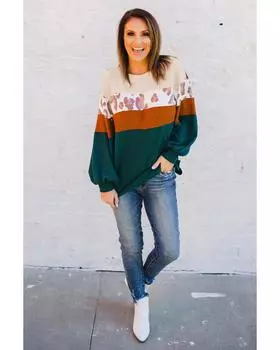 Azura Exchange Leopard Waffle Knit Top 2XL зелёный