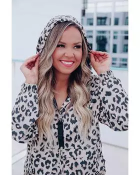 Azura Exchange Leopard Zip Up Collared Hooded Windbreaker L леопардовый