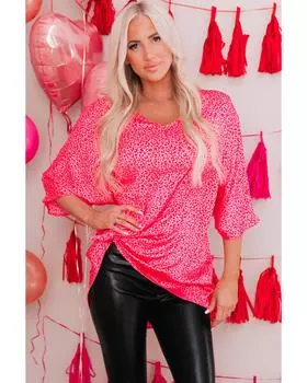 Azura Exchange Леопардовый принт Топ свободного покроя с V-образным вырезом L ярко-розовый