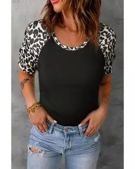 Azura Exchange Леопардовый топ с вырезами и цветными блоками XL чёрный