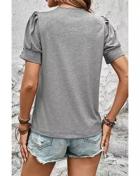 Azura Exchange Light Grey Pleated Puff Sleeve Knit Tee XL светло-серый