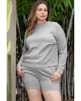 Azura Exchange Light Grey Plus Size Textured Casual Two-Piece Pants Set 2X светло-серый