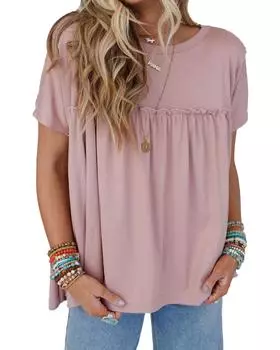 Azura Exchange Light Pink Ruffled Trim Loose Babydoll Tee M светло-розовый